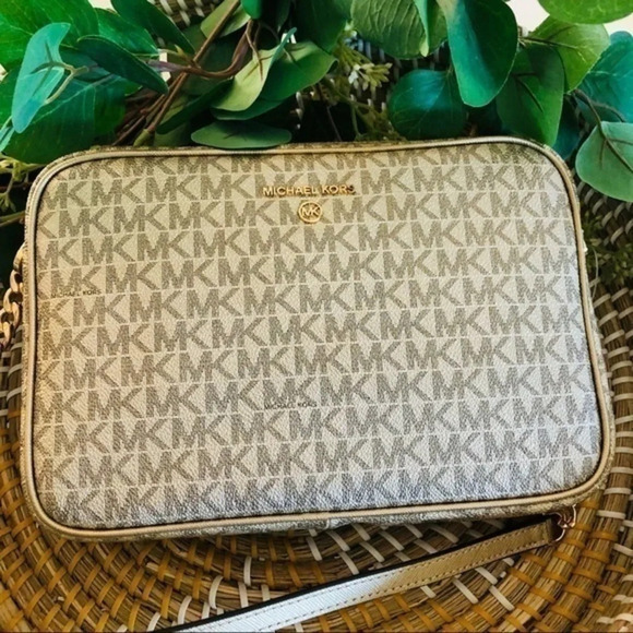 Michael Kors Large Logo Crossbody Bag Mk Signature Brown Nwt